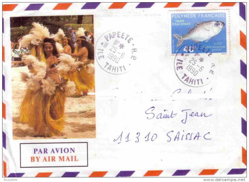 89- Lettre Papeete à Saissac 1990 - Storia Postale