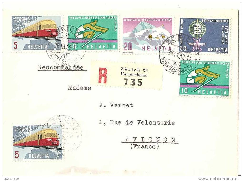 N° Y&t 689+690+691+692   Lettre   ZURICH       Vers    FRANCE     Le   28 MARS1962 - Briefe U. Dokumente