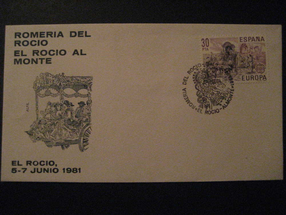 HUELVA Almonte 1981 Romeria Del Rocio Europa Carroza Caballos Horses SPD FDC Matasellos Especial Sobre Cover Lettre - Storia Postale