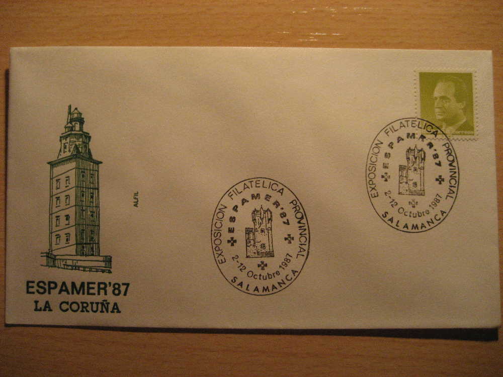 SALAMANCA 1987 Exp Fil Espamer Faro Phare Lighthouse Coruña America Europa Colon Matasellos Especial Sobre Cover Lettre - Storia Postale