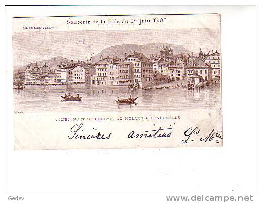 Genève Ancien Port, Souvenir De La Fête Du 1 Er Juin 1901 (123) Pli D'angle - Genève