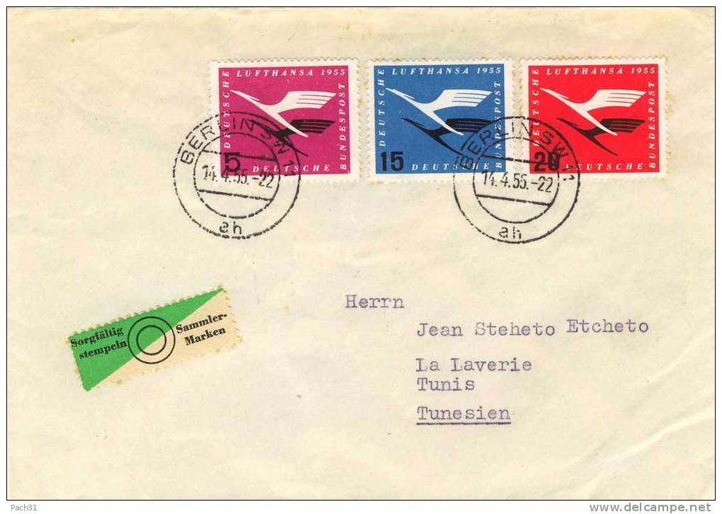 Lettre De Berlin  SW11 Pour La Laverie Tunisie 1955 Avec N° 81 83 Et 84 - Briefe U. Dokumente