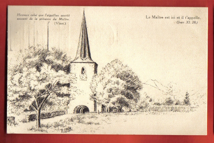 K369 Châtillens Sur Oron-la-Ville,L'Eglise,dessin,citation De Vinet,psaume.Cachet 1928.Gouffel 6 - Châtillens