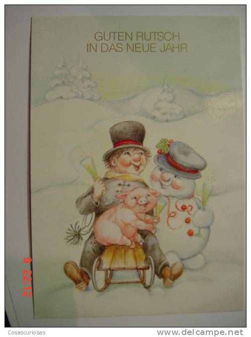 1554  NEUES JAHR PIG CERDO PORC COCHON SCHWEIN  GERMANY  POSTCARD YEAR 1970 OTHERS IN MY STORE - Pigs