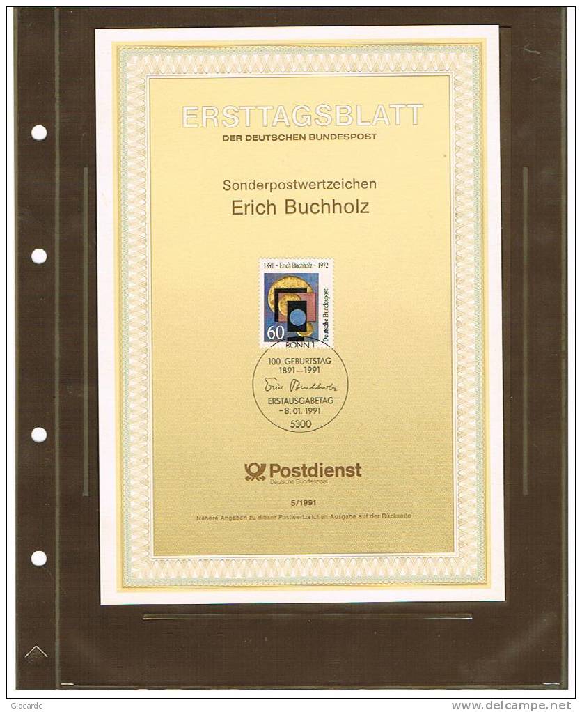 GERMANIA - ERSTTAGSBLATT (ETB)   - 5.1991   ERICH BUCHHOLZ      (1^ GIORNO EMISSIONE) - Andere & Zonder Classificatie