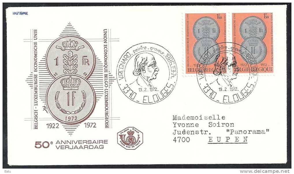 Belgien 1972 FDC 2x Michel Nr. 1673 Yvert No. 1616 Union Economique Belgo-Luxembourgeoise  Echt Gelaufen Elouges - 1971-1980