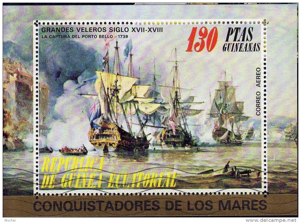 Schlacht-Schiffe 1975 Guinea Äquatorial Block 191 Plus 193 O 9€ Gemälde Der Seeschlacht Painting Bloc Sheet From Africa - Guinée Equatoriale