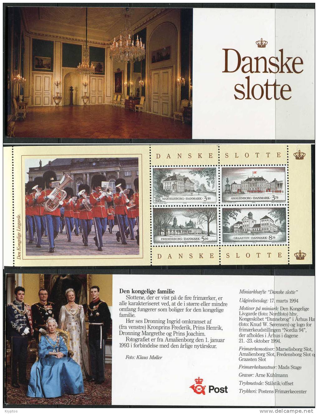 Denmark 1994 - Royal Castles - Complete Booklet With 2 Blocks Of 4 - Carnets