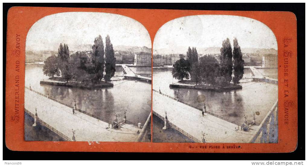 Vue Prise à Genêve - Lac Léman - Pont  - Photo Stéréoscopique - La Suisse Et La Savoie - Stereoscopic