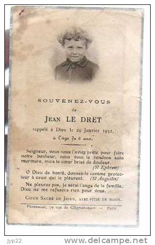 Image Pieuse Bouasse 721 M - Souvenir Après Décès Jean Le Dret 6 Ans En 1932 - Devotion Images