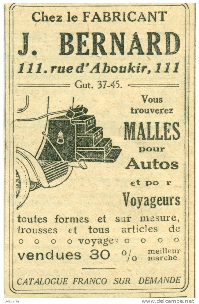 Reclame Uit Oude Almanach 1928 - Fabricant J. BERNARD - Malles Pour Autos Et Pour Voyageurs - Reclame