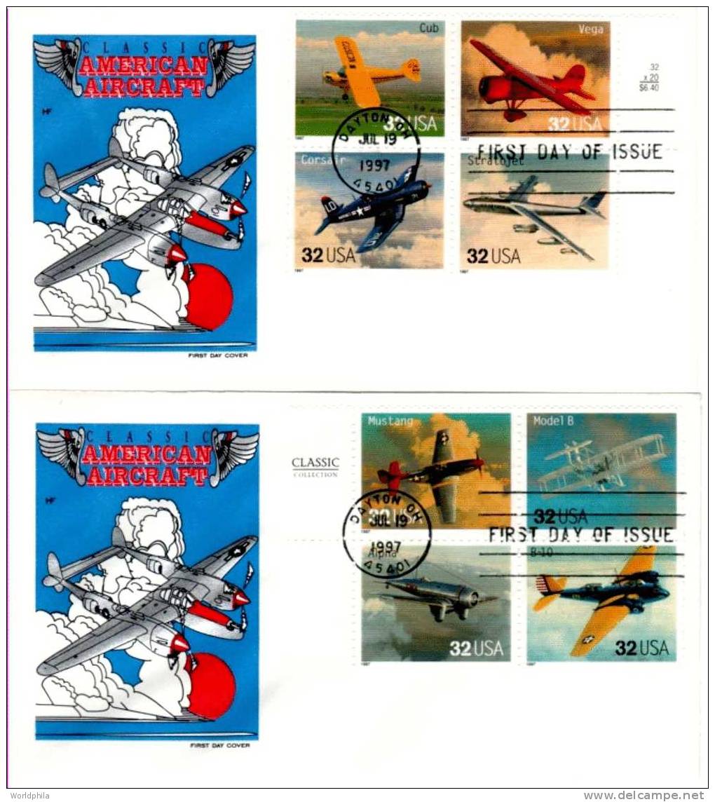 USA Avion "Classic American Aircraft" Full Set  Of 5 Cacheted FDC's Scott#3142a-t 1997 - Airplanes