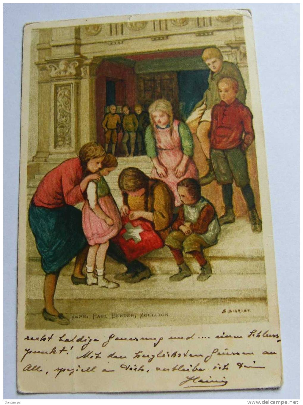== Schweiz Bundefeier 1925, Kinder, Verlag  Paul Bender Zöllikon , Mängel - Rotes Kreuz