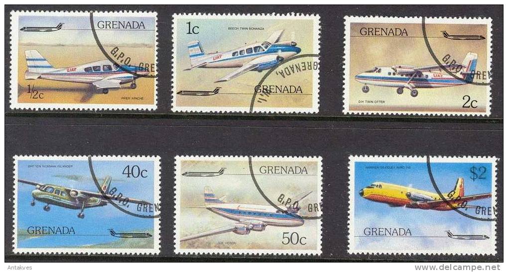 Grenada Aviation Airplanes Set Of 6 Obliteries/ Used - Airplanes