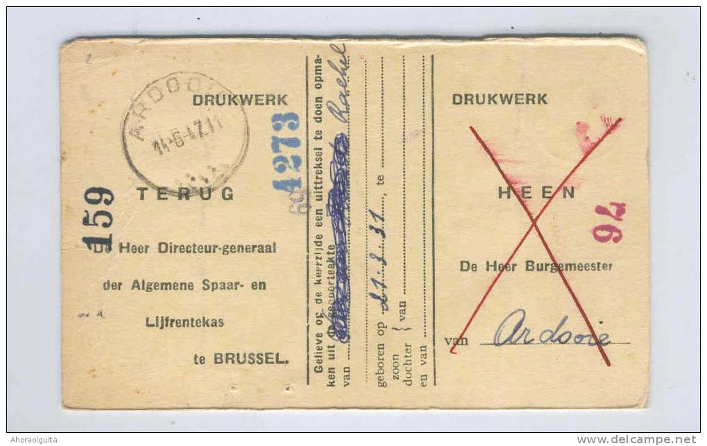 Carte Caisse De Retraite ARDOOIE 1947 - Cachet De La Commune Au Verso --  NN974 - Post-Faltblätter