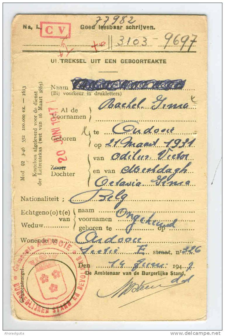 Carte Caisse De Retraite ARDOOIE 1947 - Cachet De La Commune Au Verso --  NN974 - Post-Faltblätter