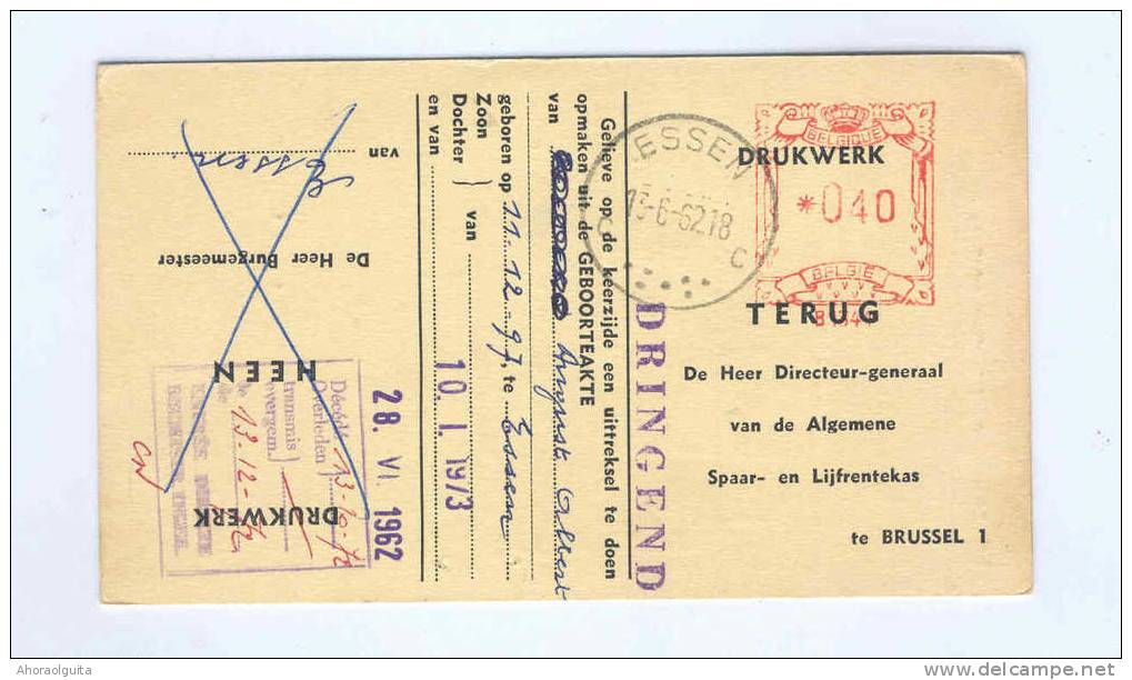 Carte Caisse De Retraite ESSEN 1962 - Cachet De La Commune Au Verso --  NN988 - Folletos De La Oficina De Correos