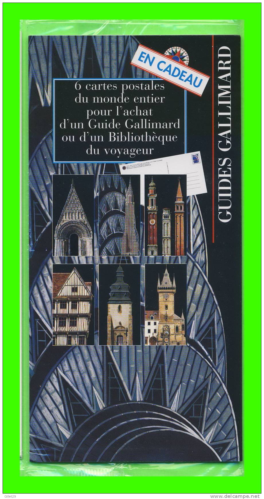 6 CARTES POSTALES EN CADEAU ACHAT DU GUIDES GALLIMARD - ENCORE CELLÉ ,JAMAIS ÉTÉ OUVERT - DIMENSION 10.5 X 21cm - - Autres & Non Classés