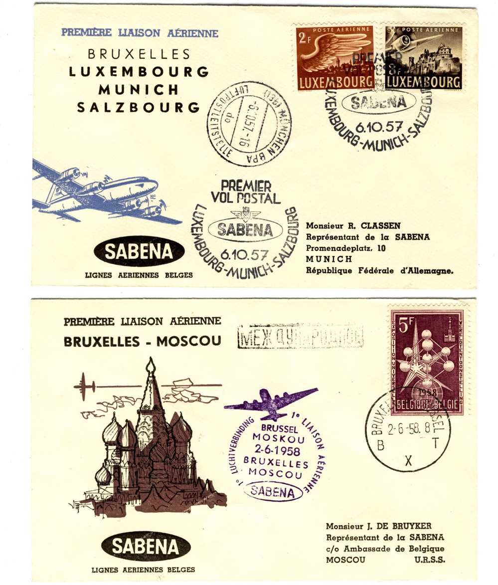 BELGIO)STORIA POSTALE AEREA - N° 2 Buste Viaggiate Con Timbri Commemorativi Aerei - Storia Postale