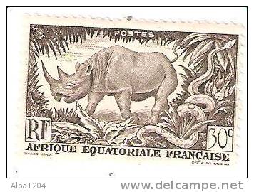 TIMBRE AFRIQUE EQUATORIALE FRANCAISE - THEME "FAUNE" RF 30 C NON OBLITERE - Rhinoceros