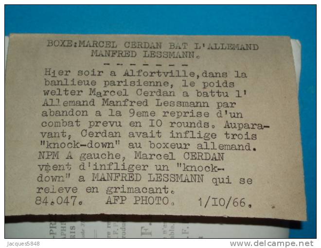 Boxe - Allforville Le 1/10/1966) Marcel Cerdan Bat L'allemand Manfred Lessmann  -  Photo-A.F.P-18x13) - Boksen