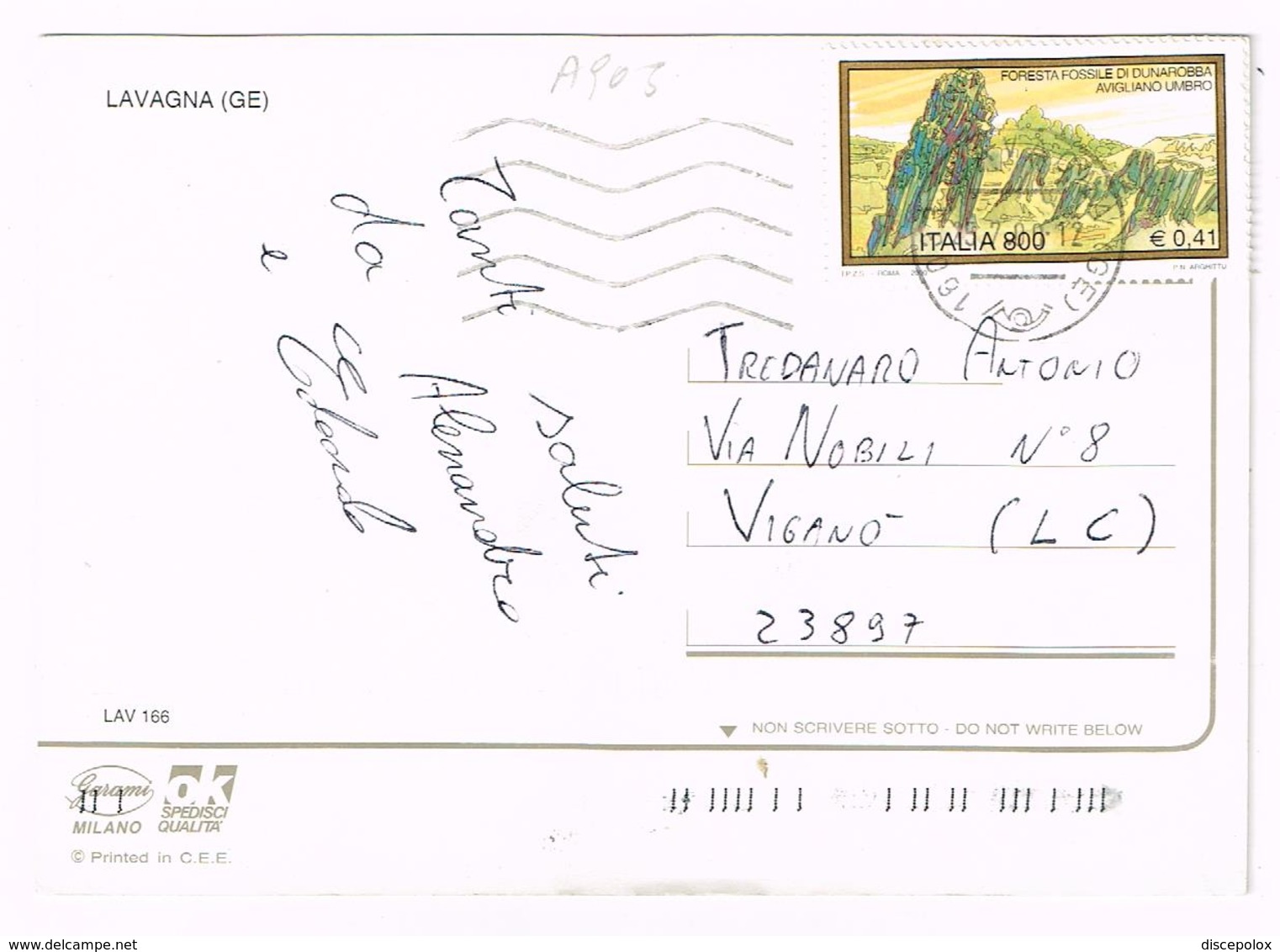 A905 Lavagna (Genova) - Vedute / Viaggiata 2000 800 Lire Foresta Fossile Di Dunarobba Avigliano Umbro - 1991-00: Storia Postale