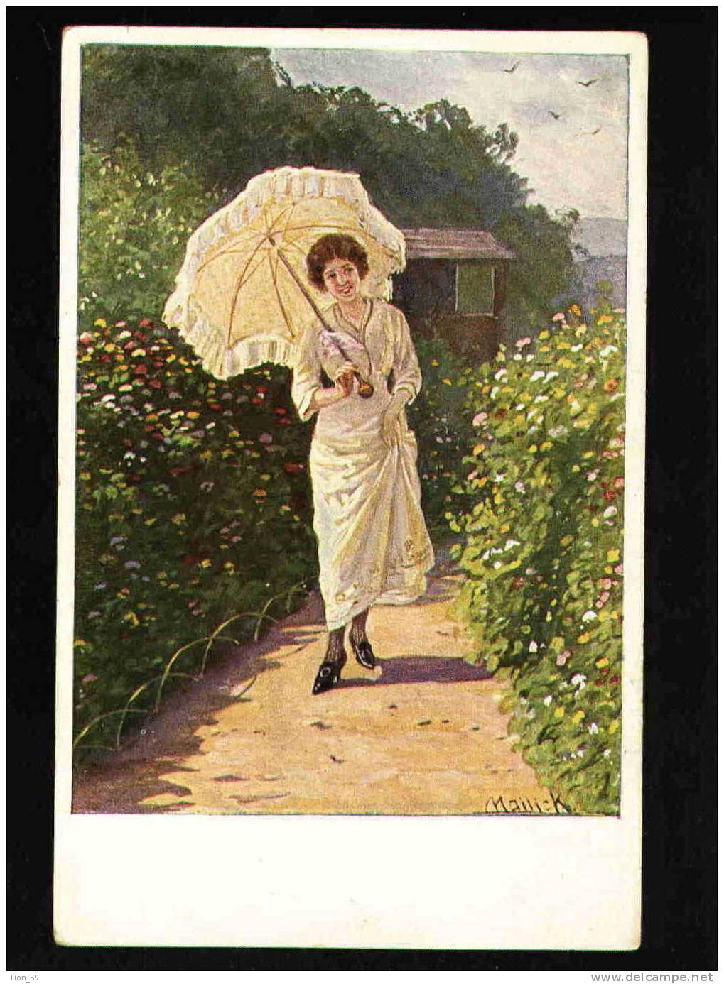 Germany Illustrator Alfred MAILICK - BEAUTY LADY W UMBRELLA  Garden Series - 4263 / 3 S.B.D. Pc 21377 - Mailick, Alfred