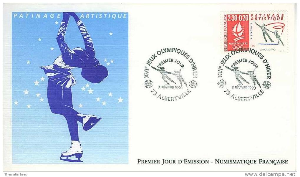 H0199 Patinage Artistique Jeux Olympiques D Albertville 2633 France 1990 Premier Jour FDC - Kunstschaatsen