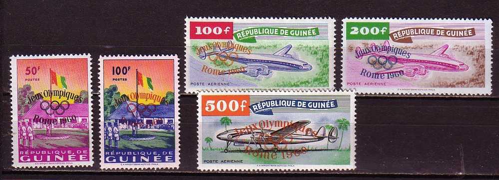 PGL - JEUX OLYPMPIQUES 1960 GUINEE Yv N°39/40+AERIENNE ** 500 Fr SURCHARGE ORANGE - Summer 1960: Rome