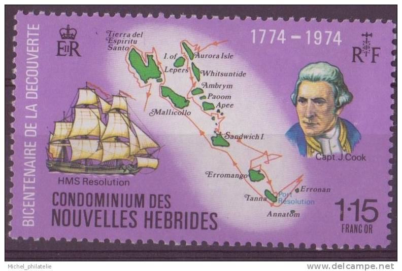 NOUVELLES-HEBRIDES N° 397** NEUF SANS CHARNIERE  CAPITAINE COOK - Unused Stamps