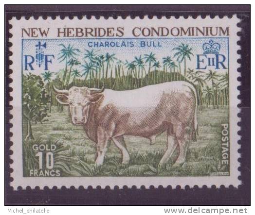 NOUVELLES-HEBRIDES N° 409** NEUF SANS CHARNIERE  TAUREAU CHAROLAIS  LEGENDE ANGLAISE - Nuovi