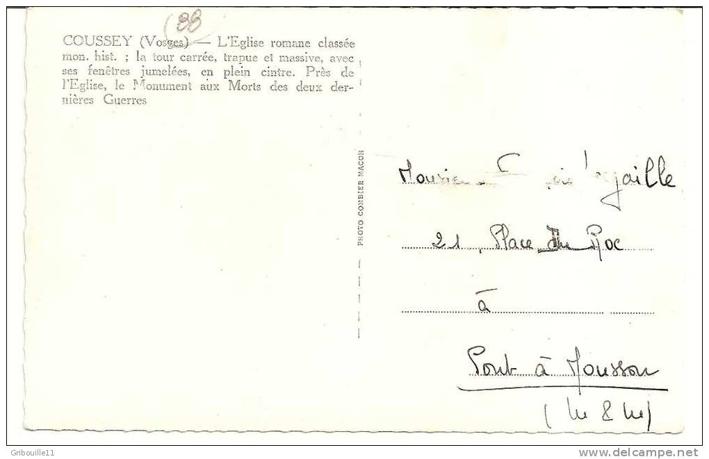 COUSSEY   -   "  L´EGLISE ROMANE Et LE MONUMENT AUX MORTS Des 2 GUERRES "   -   Editeur : COMBIER De Macon   N° / - Coussey