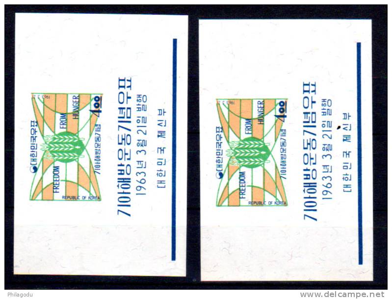 Corée Du Sud 1963, Campagne Contre La Faim, 2x Bloc 59**  FAO   , Cote 15 € - ACF - Aktion Gegen Den Hunger
