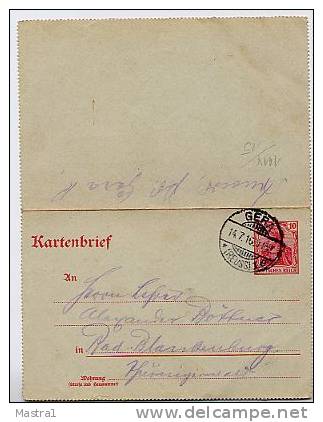 DR K15 Kartenbrief  Gera - Bad Blankenburg 1916  Kat. 7,00 € - Sonstige & Ohne Zuordnung