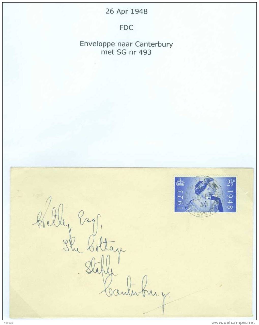 1948 SG 493  FDC ENVELOPPE STAPLE CANCELL. - ....-1951 Pre Elizabeth II