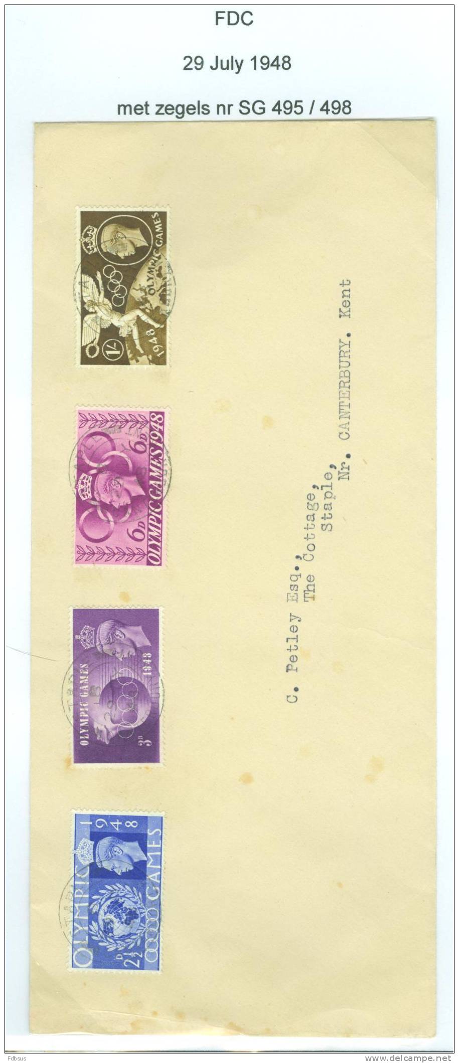 1948 SG 495/498 FDC ENVELOPPE STAPLE - ....-1951 Pre Elizabeth II