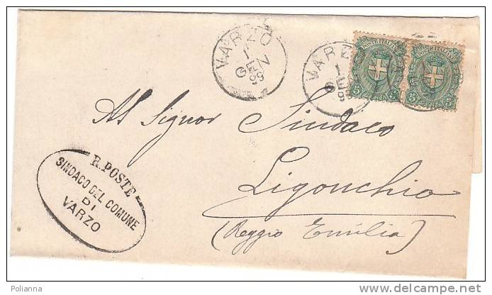 A0166 - Coppia 5 Cent. Stemma Su Piego Comunale  VG Varzo-Ligonchio 01-01-1899 - Storia Postale