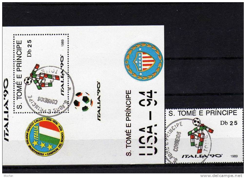 Fussball WM Italien 1990 St.Thomas- / Prinzen-Insel 1122 Plus Block 194 O 15€ Maskottchen Soccer Bloc Sheet From Africa - Sao Tomé Y Príncipe