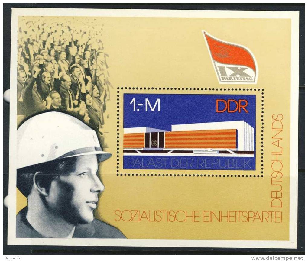 1976 GDR   Complete MNH  Souvenir  Sheet Of 1 Stamps " Socialist Party DDR " - Other & Unclassified