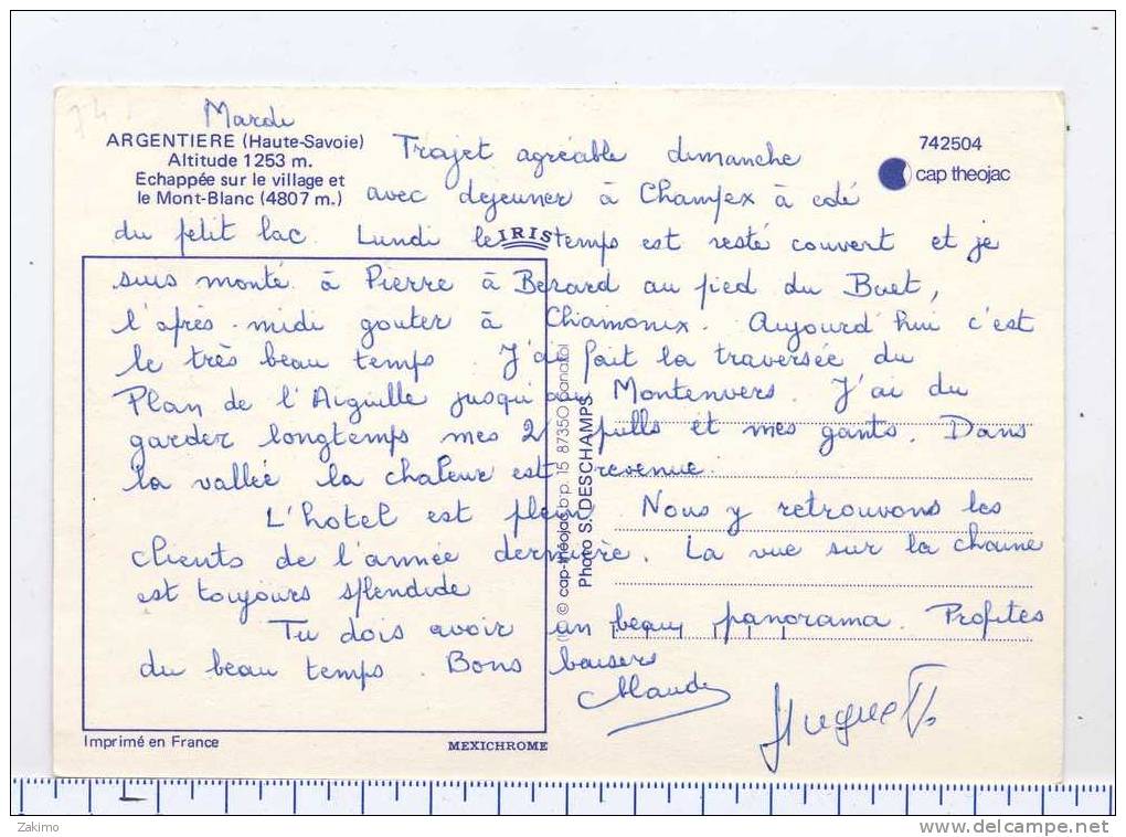 74- HAUTE SAVOIE --ARGENTIERE- ÉCHAPPÉE SUR VILLAGE    --RECTO / VERSO----Z 28 - Vacheresse