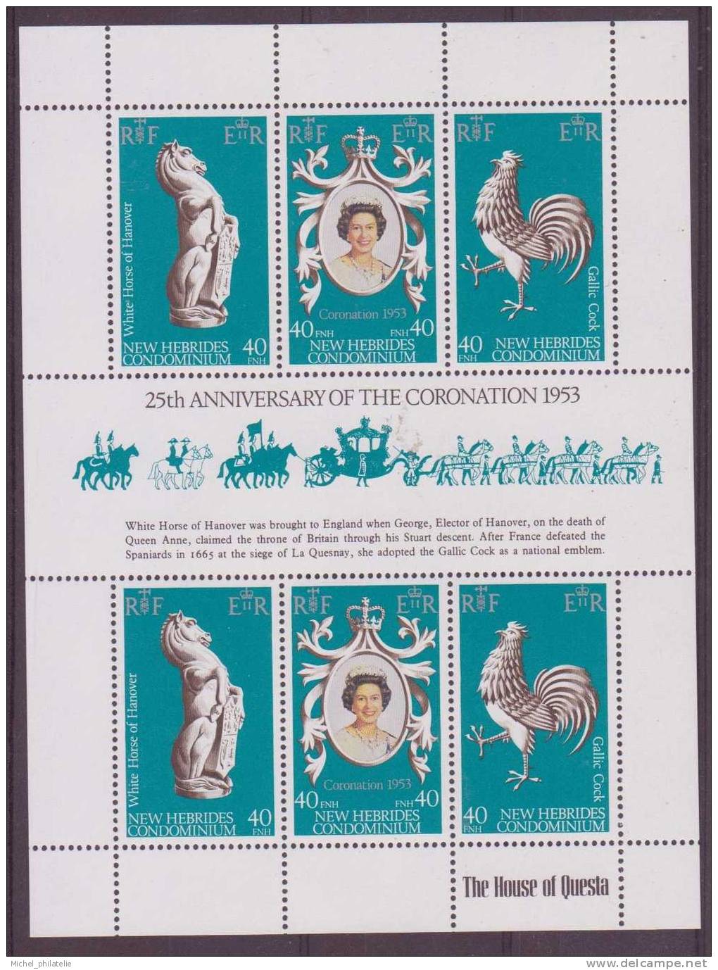 NOUVELLES-HEBRIDES N° 540A** NEUF SANS CHARNIERE  LE FEUILLET DE DEUX TRIPTYQUES   LEGENDE ANGLAISE - Unused Stamps