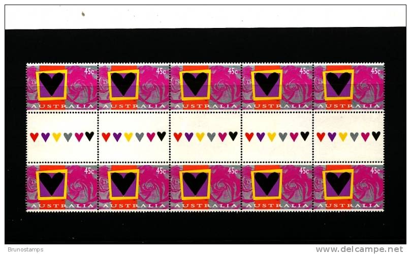 AUSTRALIA - 1996  HEARTS AND ROSES  GUTTER  STRIP   MINT NH - Blocks & Sheetlets