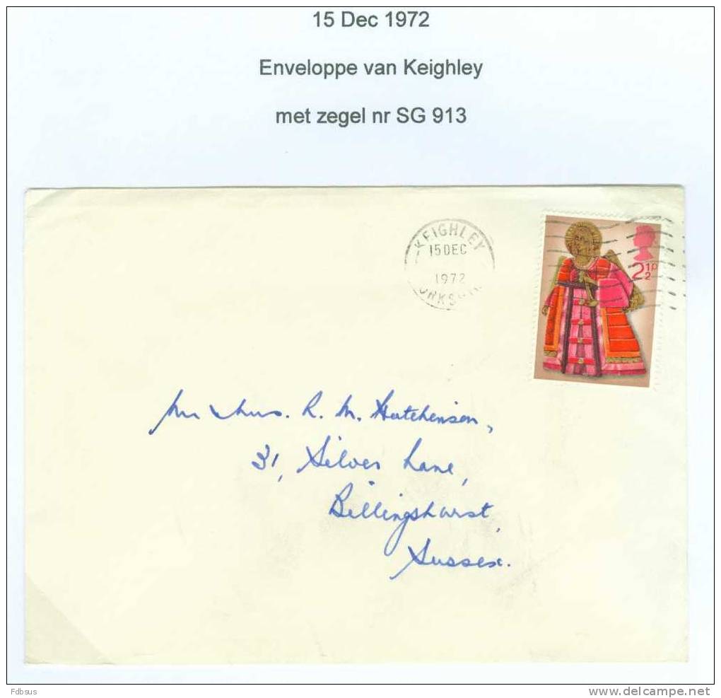 1972 SG 913 ENVELOPPE KEIGHLEY TO  BILLINGSHURST  - STAMP XMAS  ENGEL ANGEL - Ohne Zuordnung