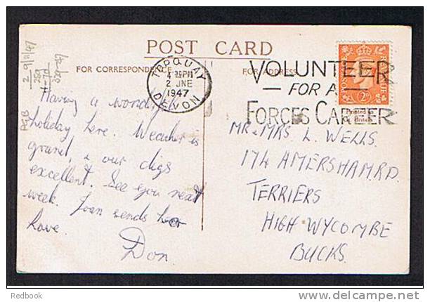 RB 543 - 1947 Postcard - Tor Abbey Sands Torquay Devon With Good Slogan Postmark - Volunteer For A Forces Career - Torquay