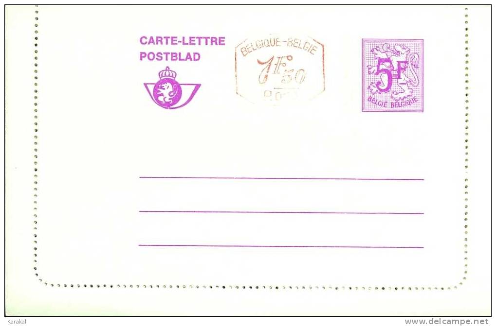 Belgique Carte-lettre 44 FN M1 P010M Bande Phospho étroite 2.5 Mm MNH 1974 - Postbladen