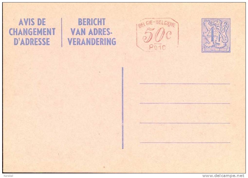 Belgique Avis De Changement D´adresse 21 FN M1 P010 NF (België-Belgique) 1979 MNH - Non Répertorié? - Addr. Chang.