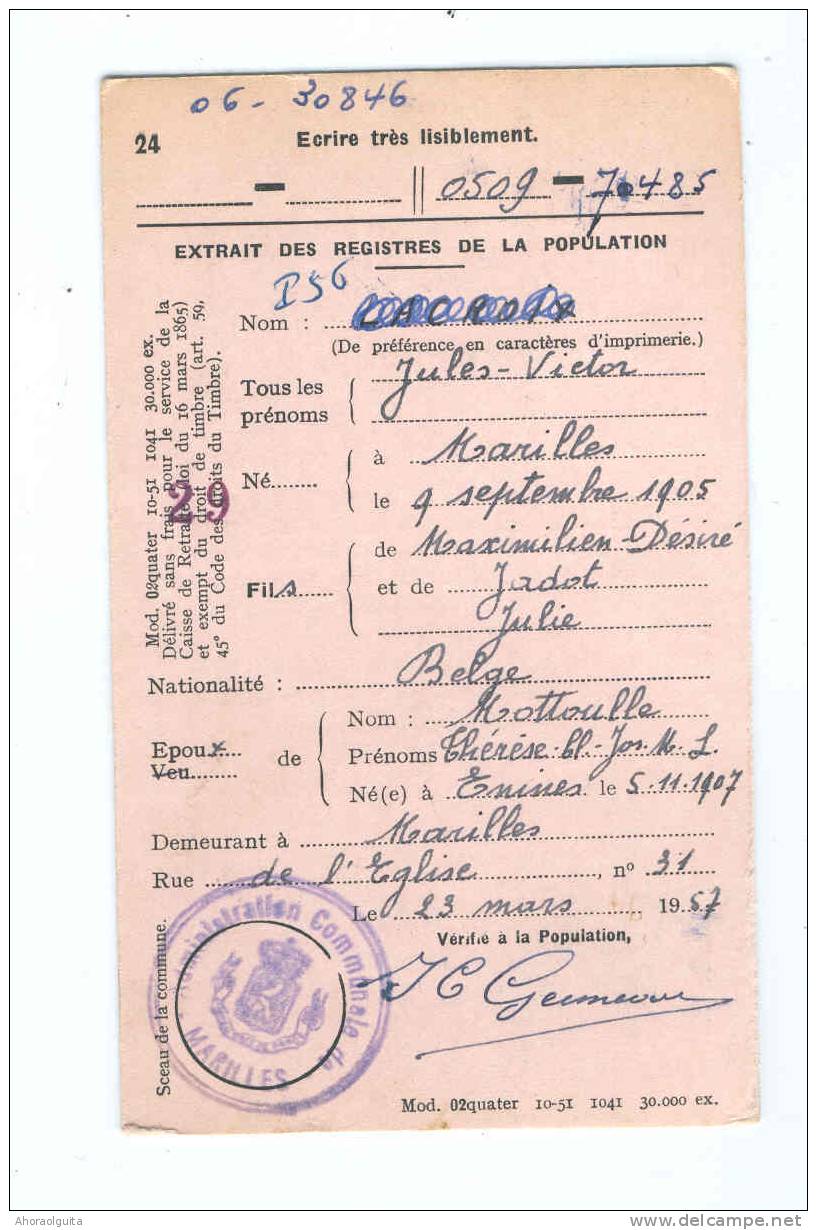 Carte Caisse De Retraite JAUCHE 1957 - Cachet De La Commune De MARILLES Au Verso --  OO/004 - Post-Faltblätter