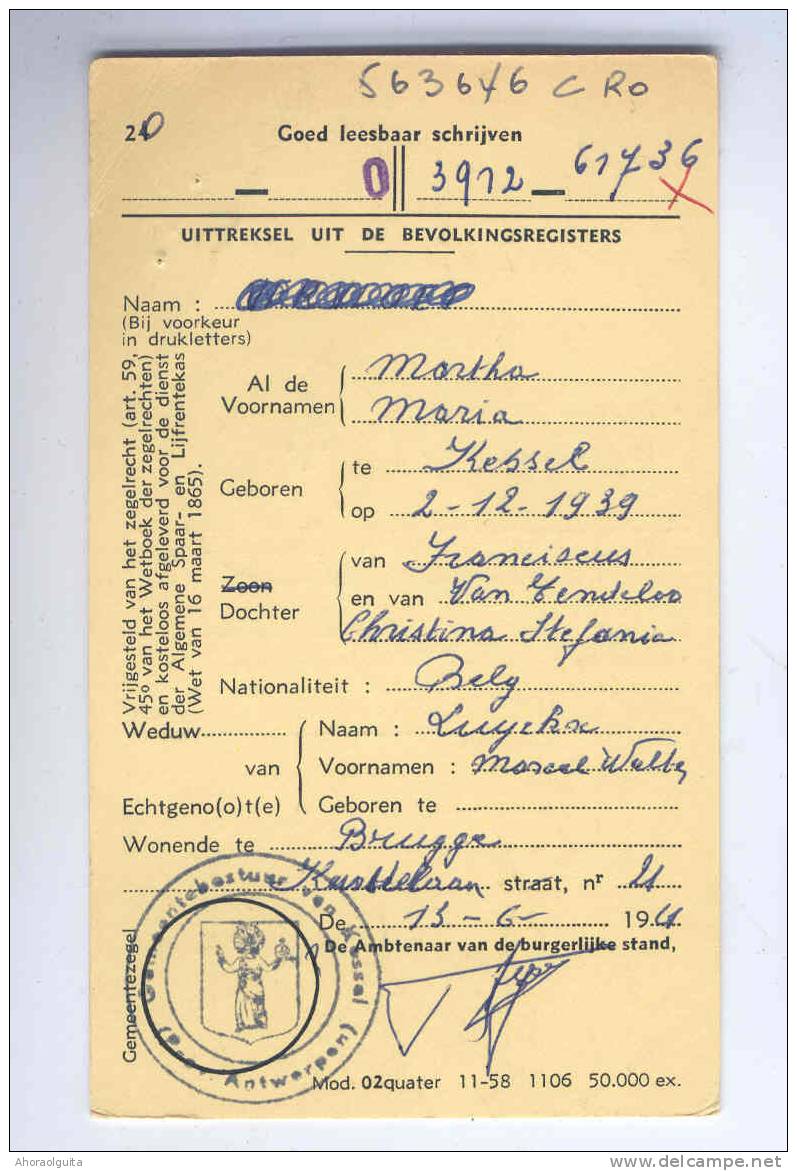 Carte Caisse De Retraite KESSEL LIER 1961 -  Cachet De La Commune Au Verso --  OO/007 - Post Office Leaflets