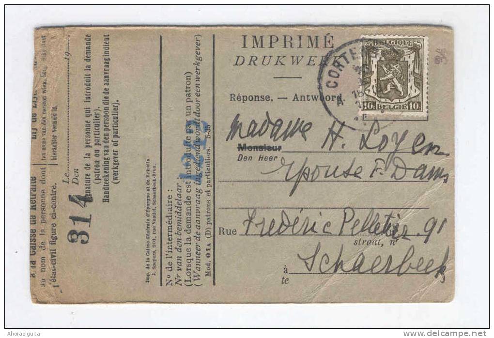 Carte Caisse De Retraite CORTENBERG 1937 -  Cachet De La Commune De KORTENBERG Au Verso --  OO/008 - Postkantoorfolders