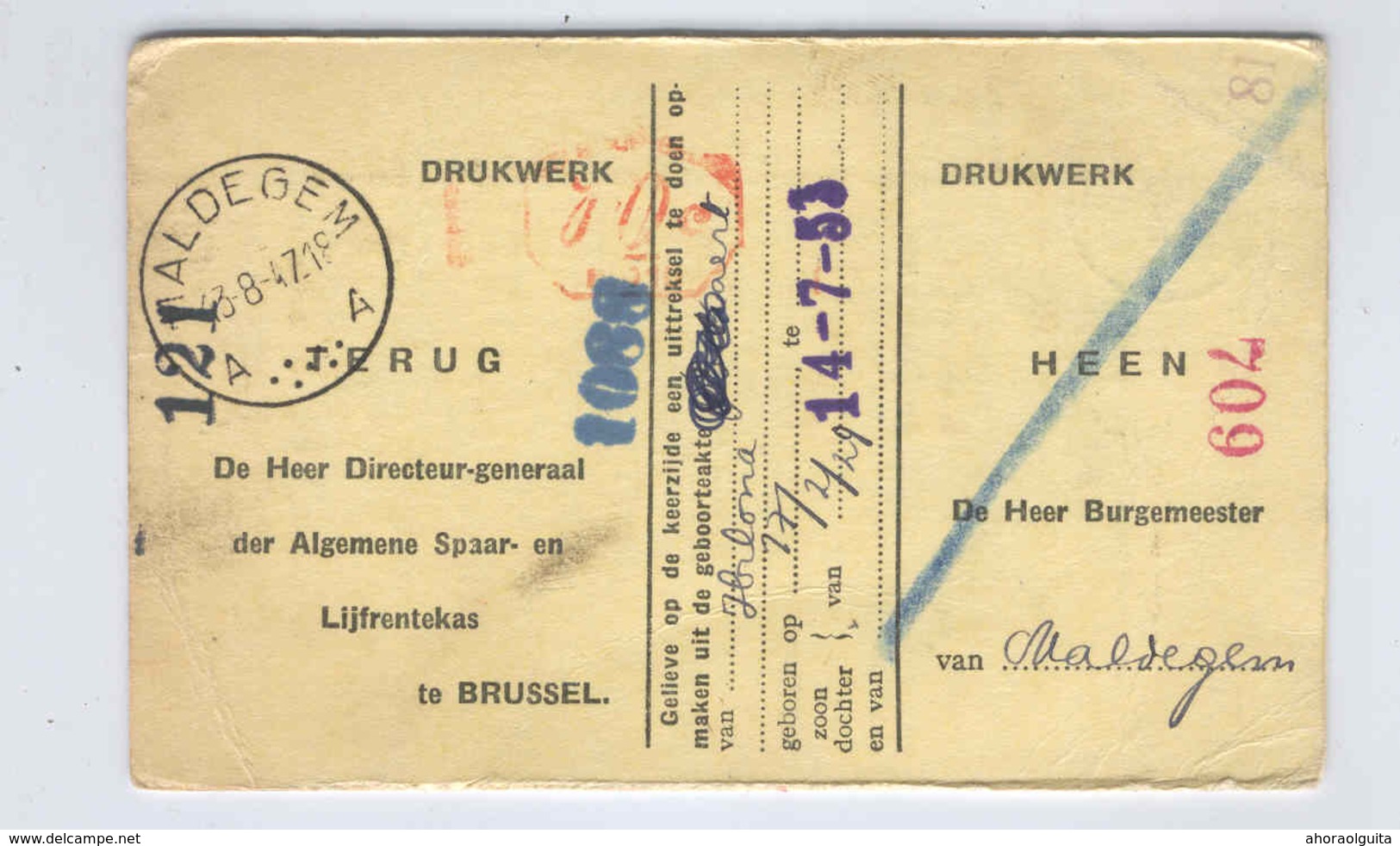 Histoire Postale De MALDEGEM 1947/84 - Cachets Différents - 3 X Cartes ASLK  , 2 Entiers Postaux --  OO/014 - Postkantoorfolders